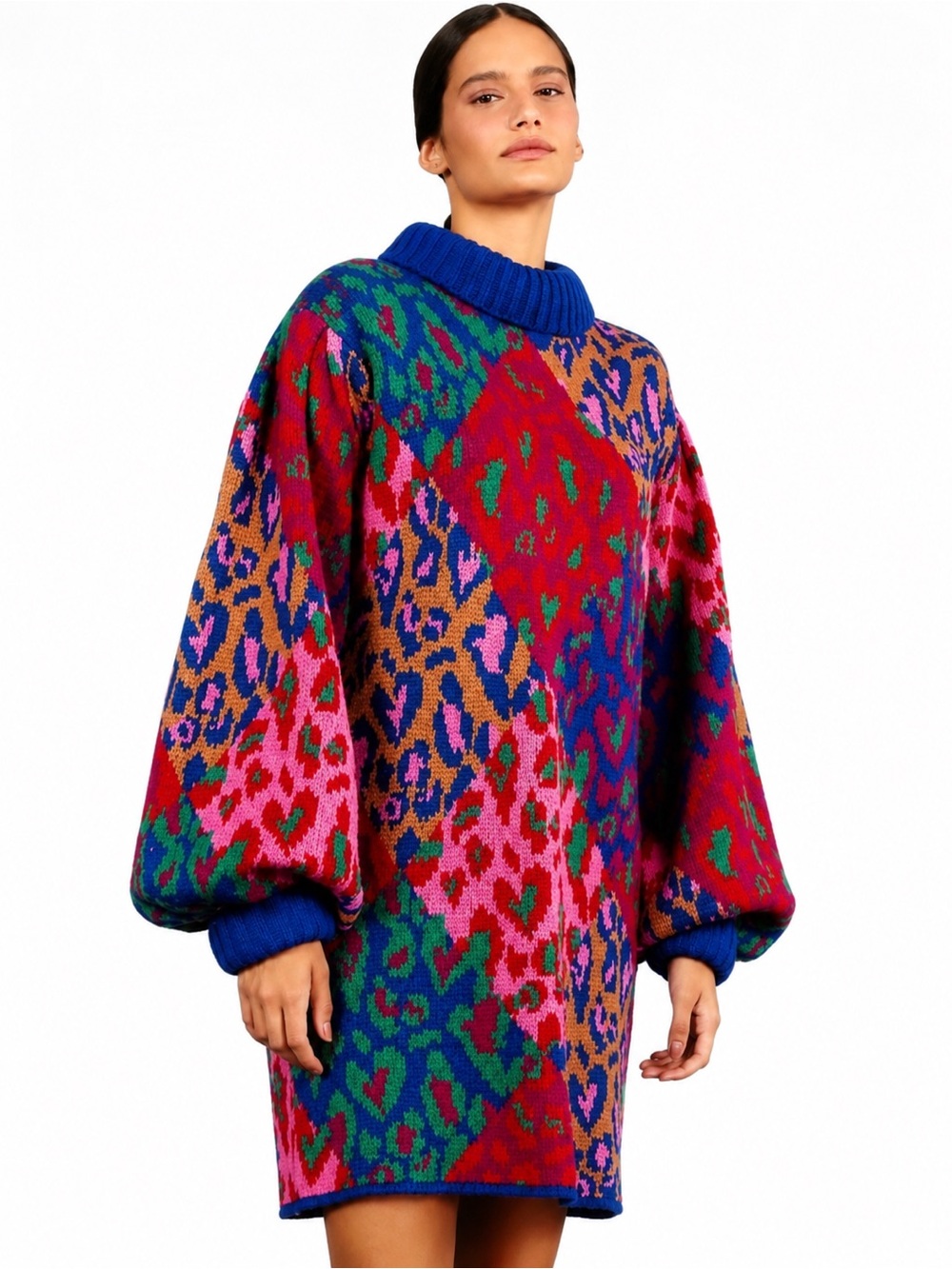 Farm Rio Mixed Leopard Pop Sweater Mini Dress